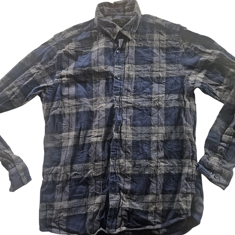 Primark Shirt Mens‎ Medium Blue Gray Plaid Long Sleeve Button Down Regular Fit